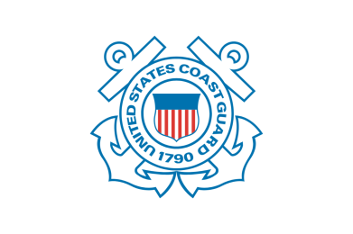 United States Coast Guard emblem featuring a circular rope border, crossed anchors, a red-and-white shield, and the founding year 1790.
