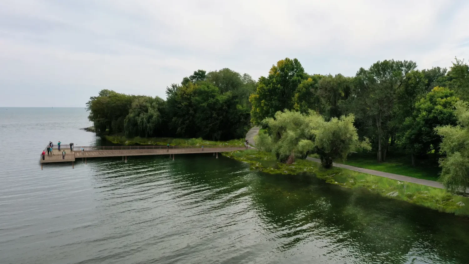 Rendering of a proposed public pier and restored shoreline at Ford House along Lake St. Clair.